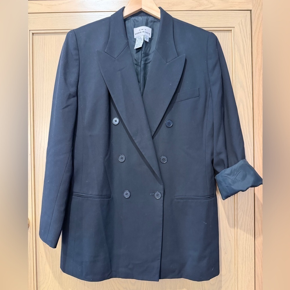 Vintage AKA Eddie Bauer Classic Black Blazer Double Breasted Lined Wool / 10